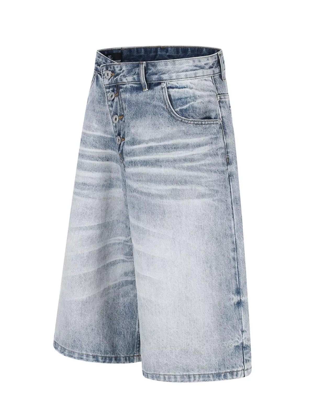 High-Waisted Button-Fly Wide-Leg Capris in Blue by TrendMaster