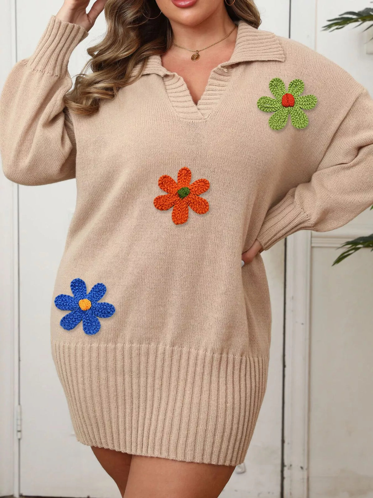 Floral Applique Sweater Dress
