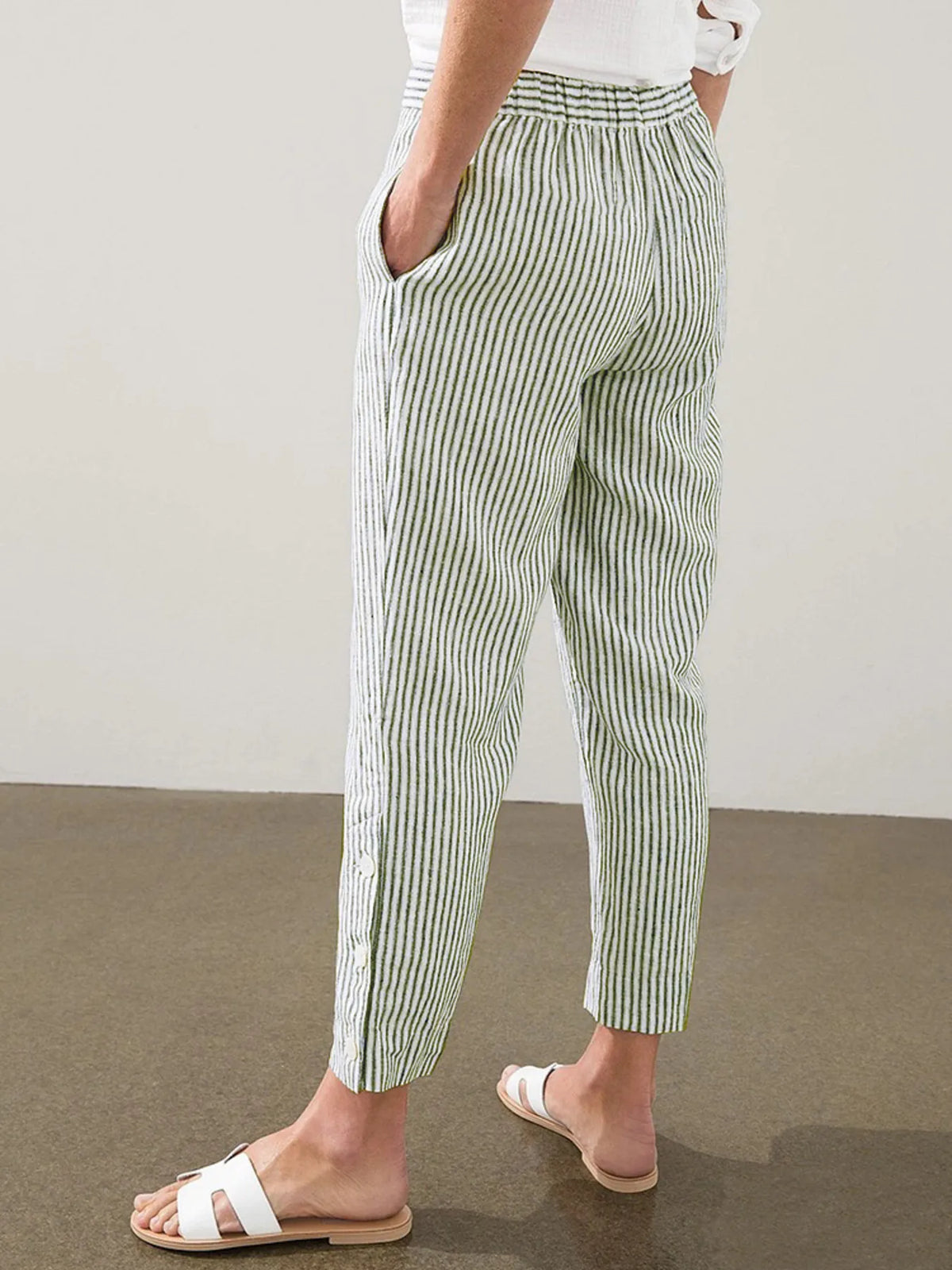 Striped Side-Button Detail Pants