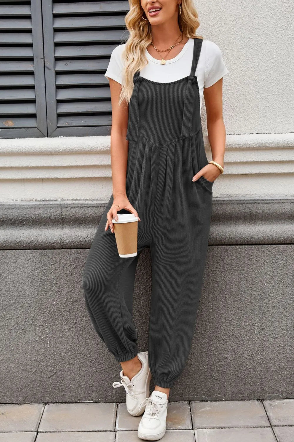 Knotted Strap Overalls with Pockets