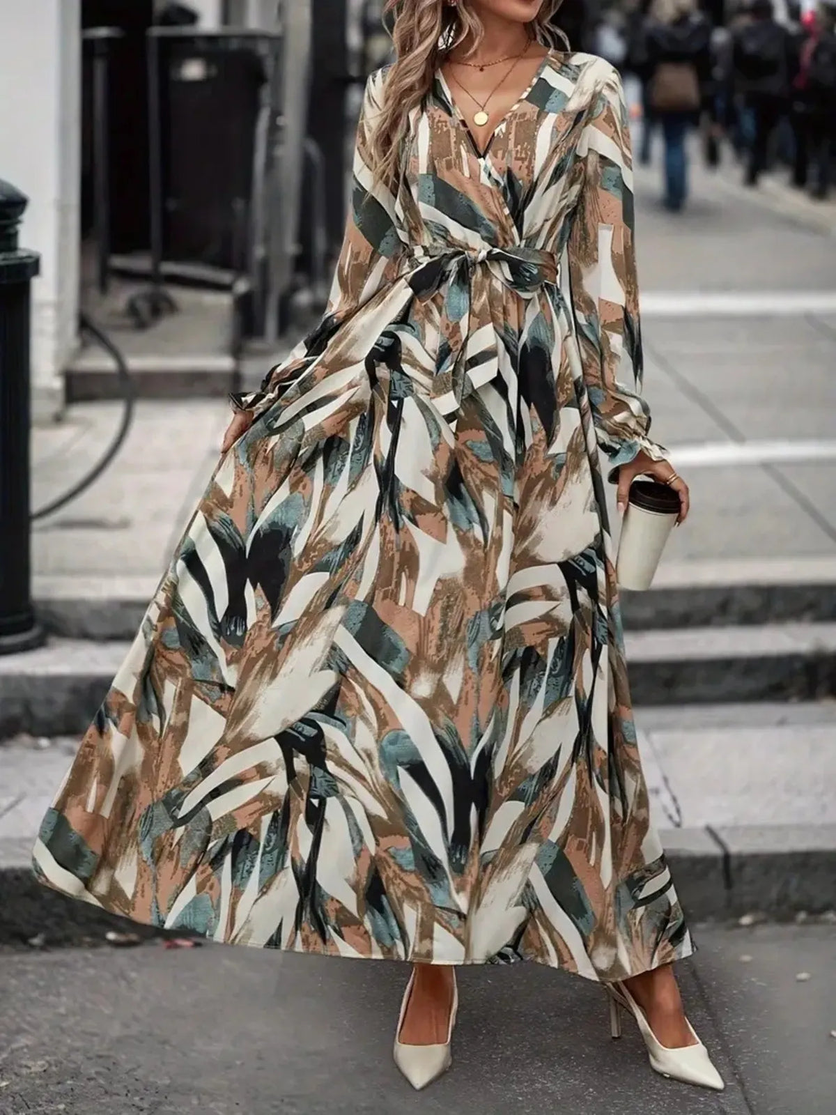 Surplice Maxi Dress with Flounce Sleeves
