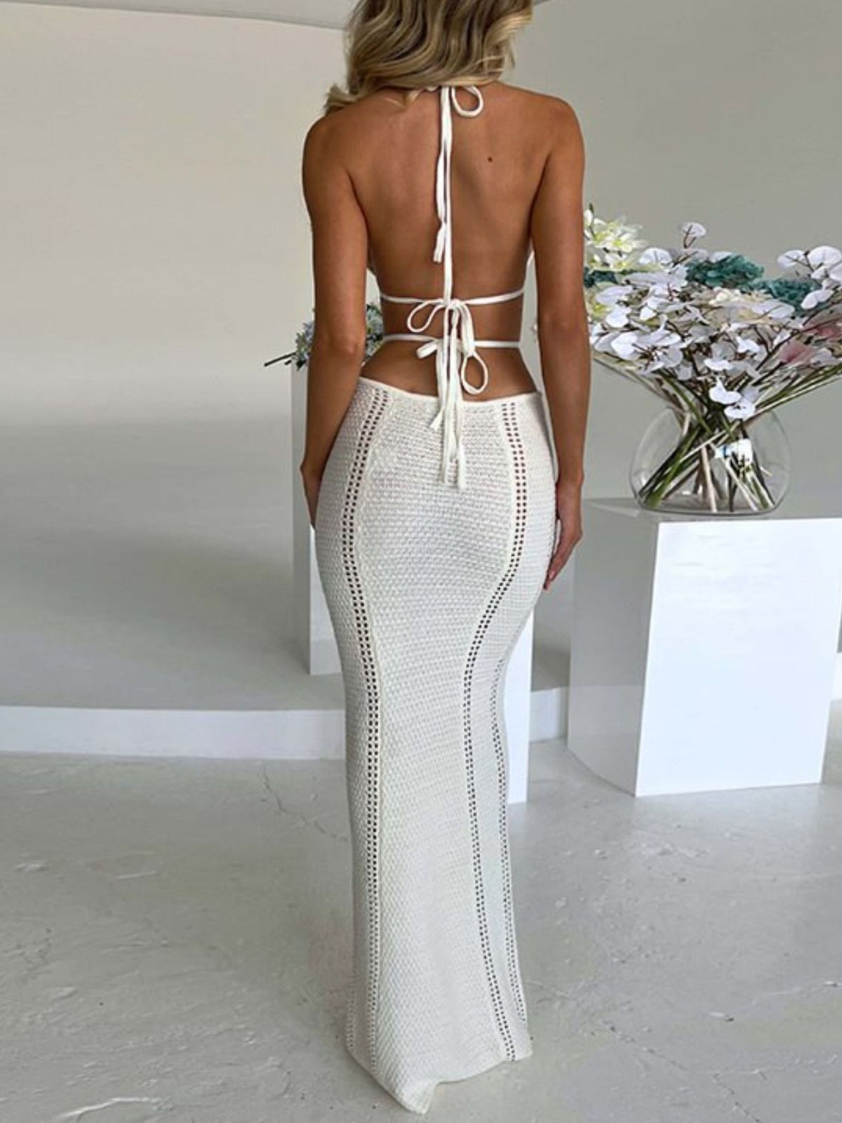 Halter Neck Cutout Knit Maxi Dress