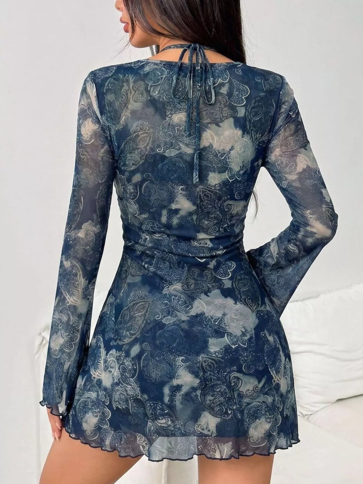 Mesh Cutout Mini Dress in Navy