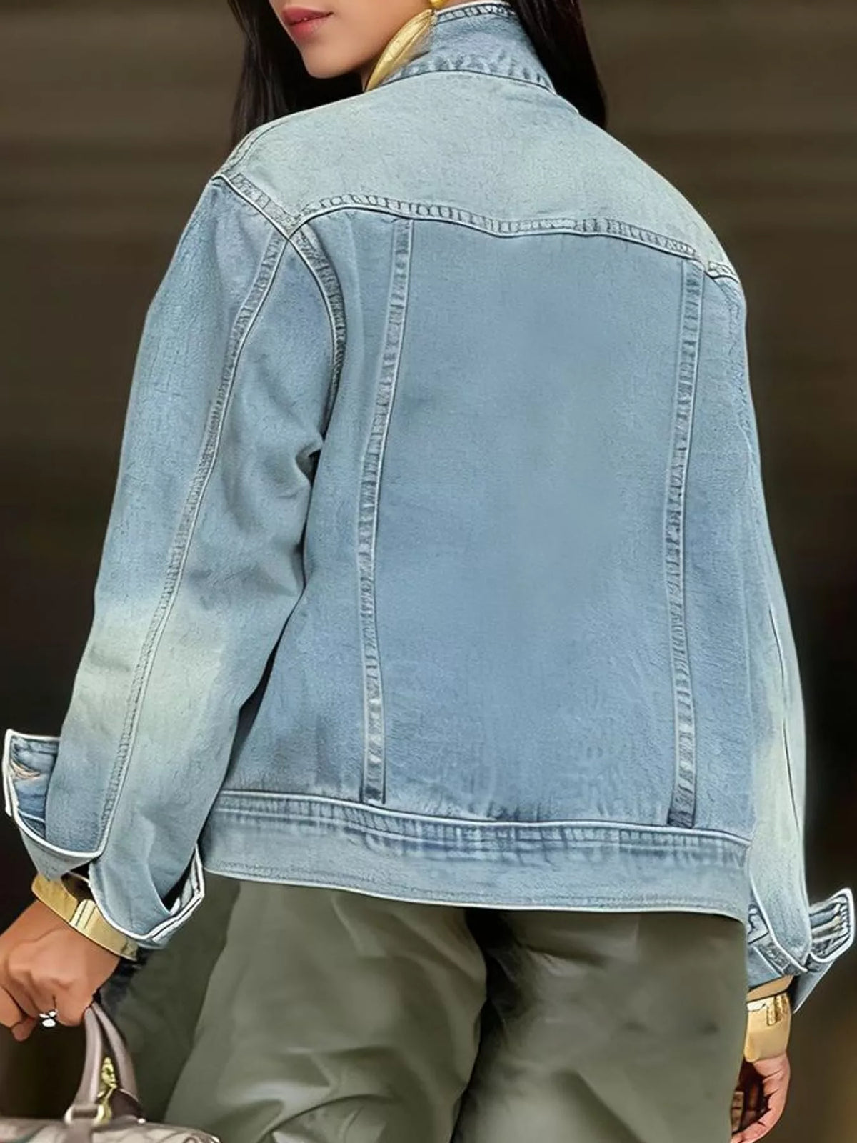 Asymmetric Button-Up Denim Jacket in Light Blue