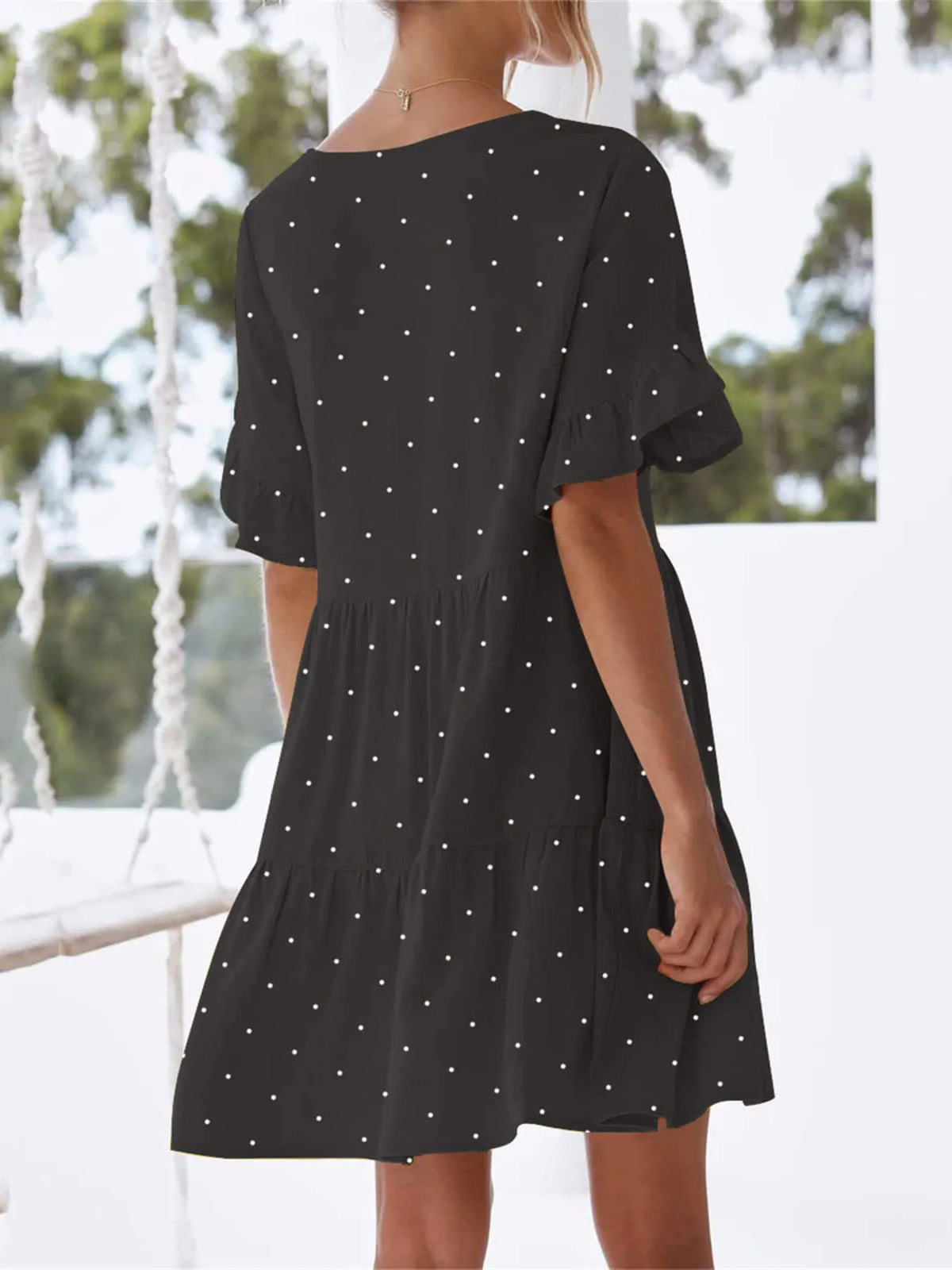 Polka Dot V-Neck Tiered Mini Dress