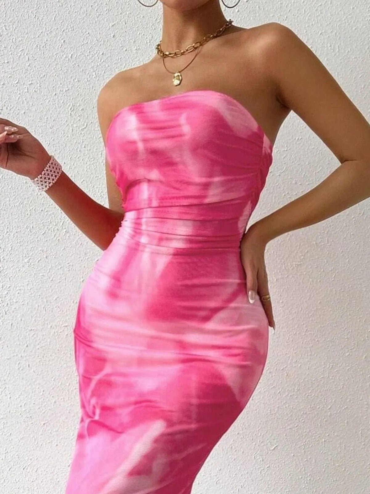 Printed Side Slit Tube Dress