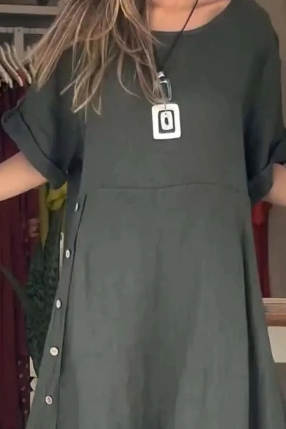 Relaxed-Fit Button-Front Dress, Plus Size