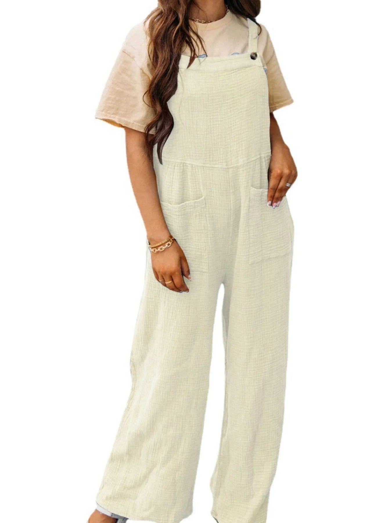 Textured Wide Leg Overalls