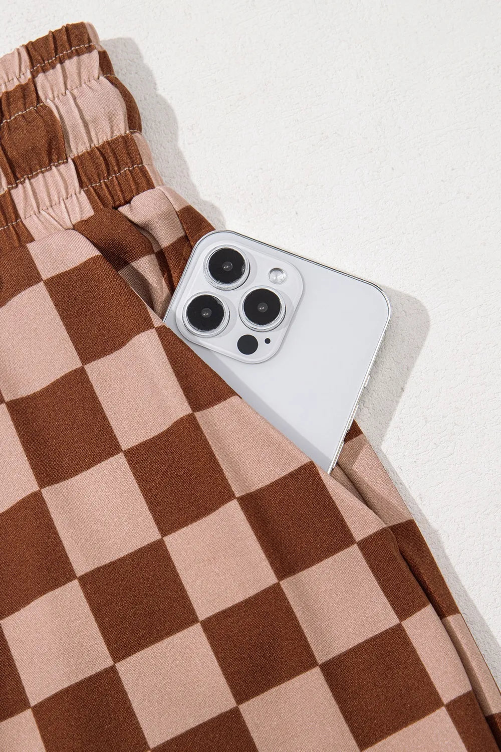 Checkered High-Waist Pants with Drawstring