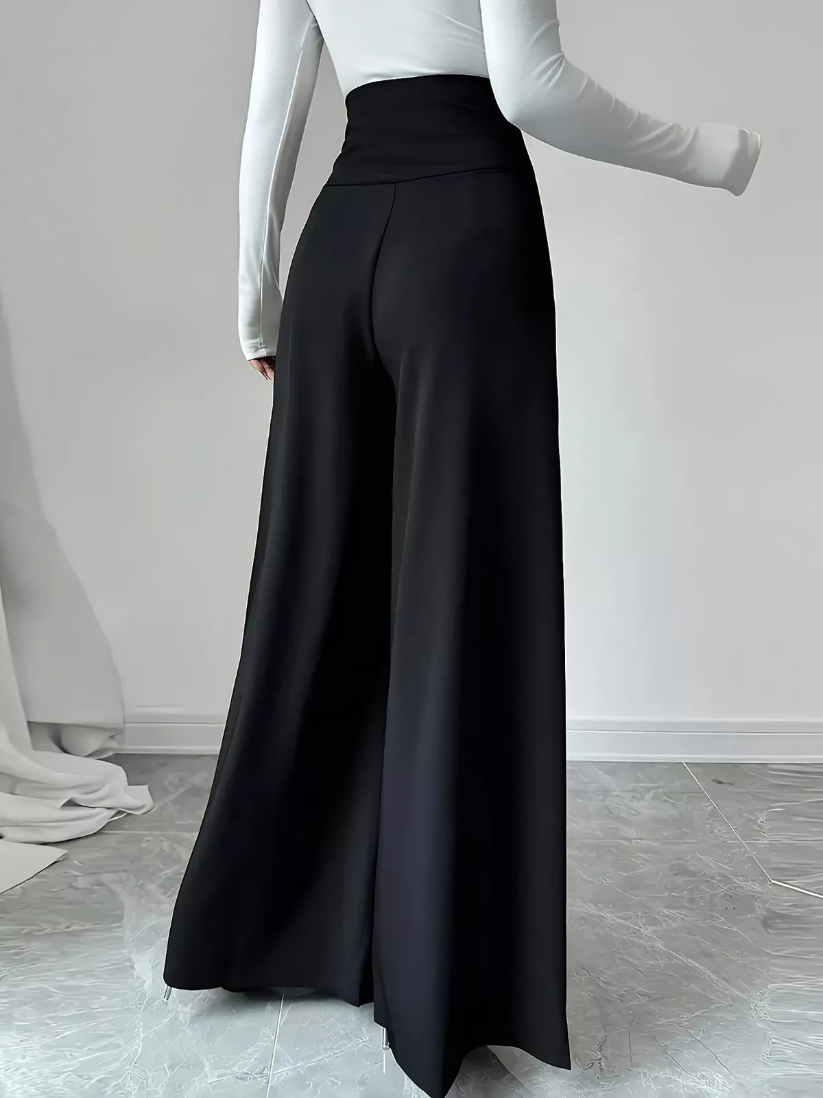 High Waist Wide Leg Pants with Button Detail