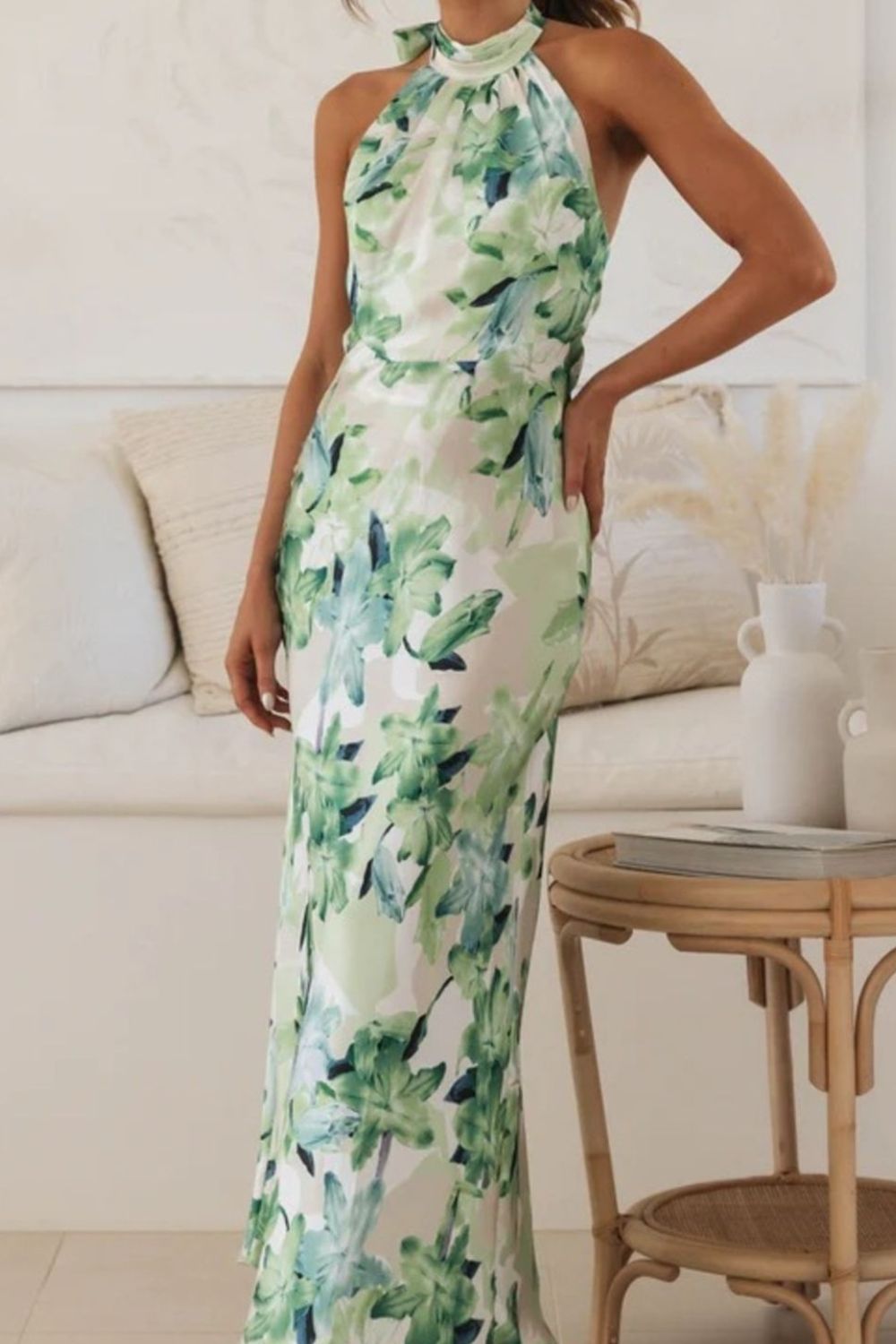 Floral Halter Neck Maxi Dress with Side Slit