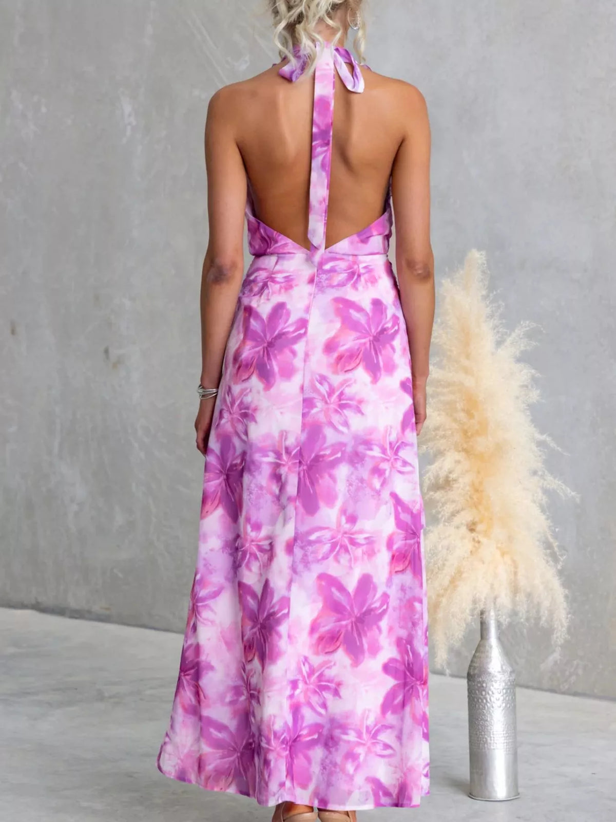 Floral Ruffle Halter Neck Maxi Dress