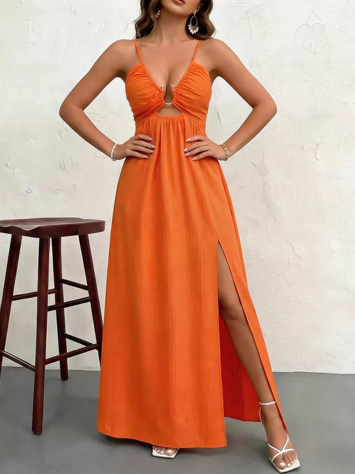 Cutout Slit Maxi Dress in Orange