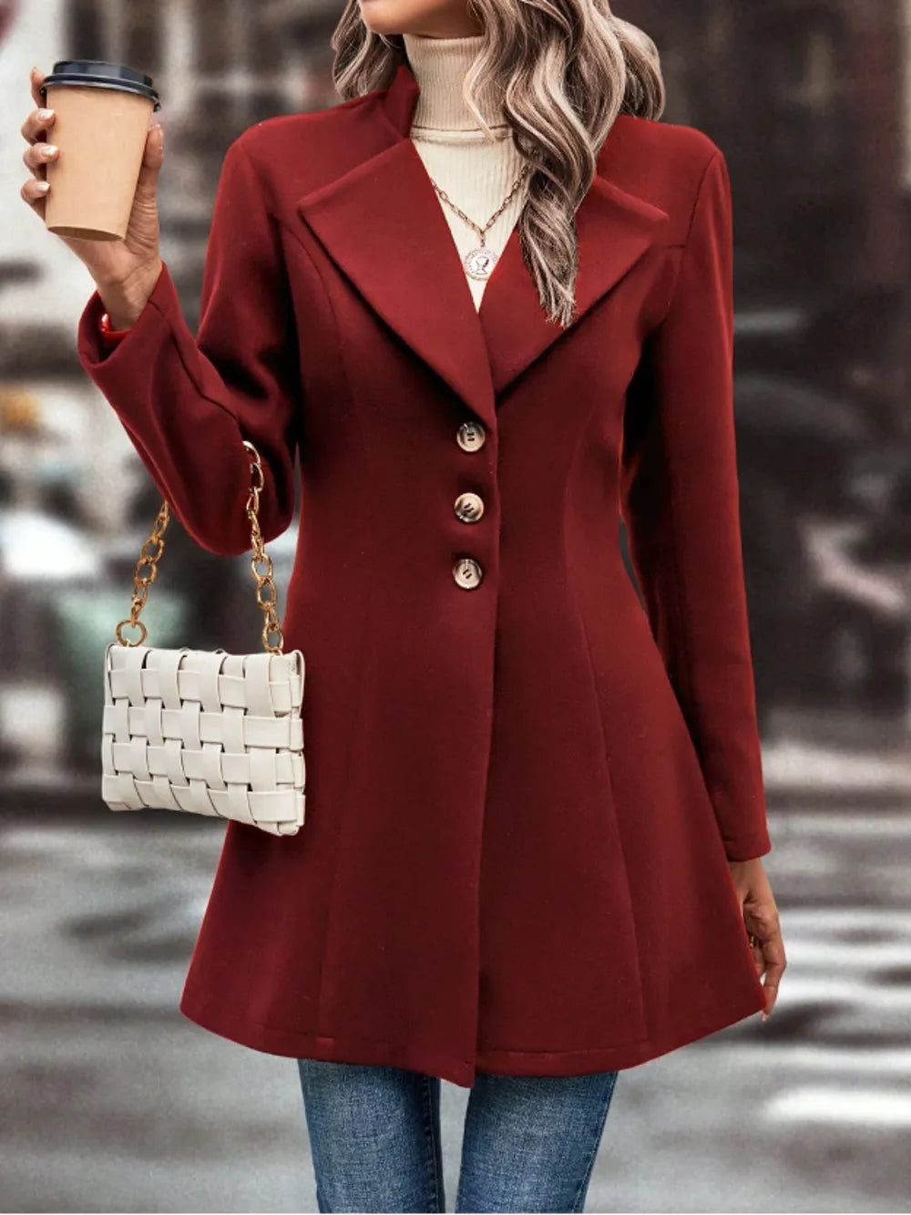 Collared Button-Up Long Sleeve Coat