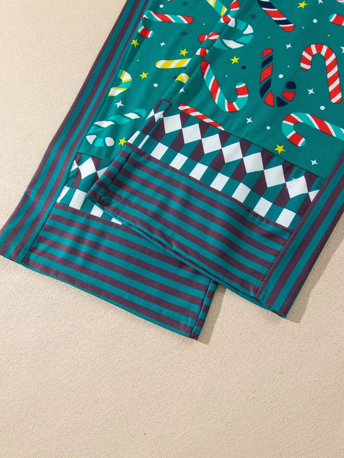 Candy Cane Print Two-Piece Lounge Set in Dark Green