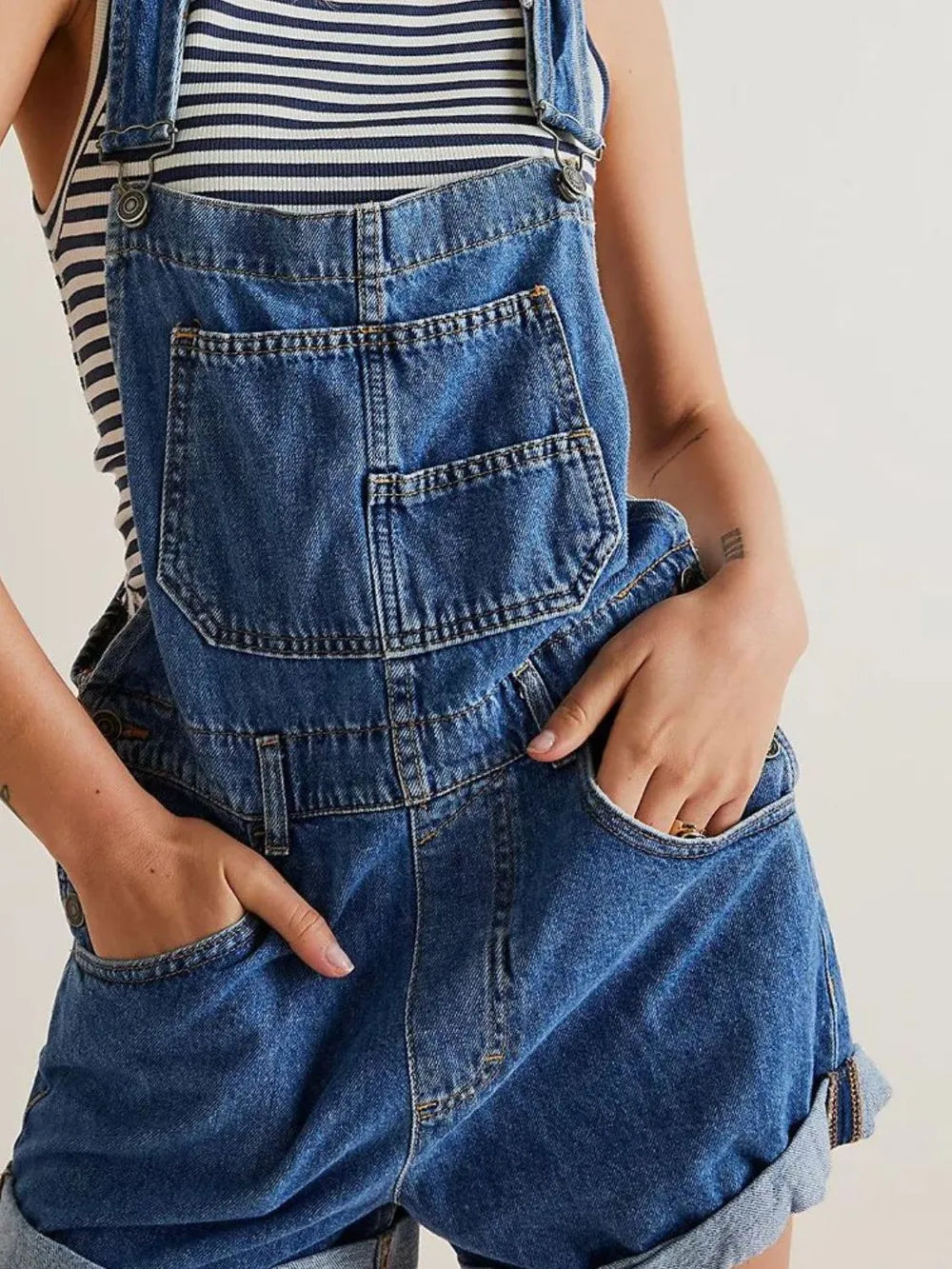 Wide Strap Square Neck Denim Overalls in Medium Wash by Dreamy Drapes