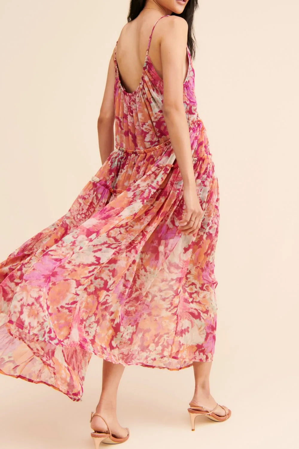 Frill V-Neck Midi Dress in Multicolor
