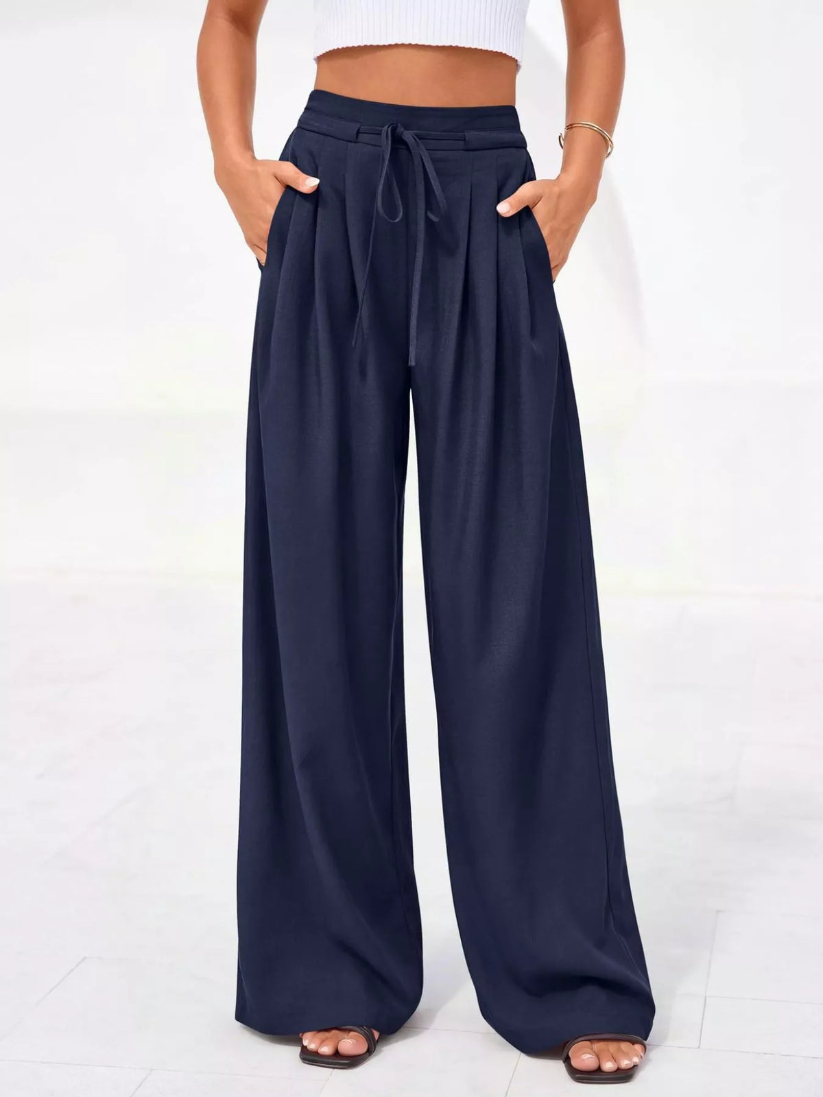 High-Waisted Pleated Wide-Leg Pants