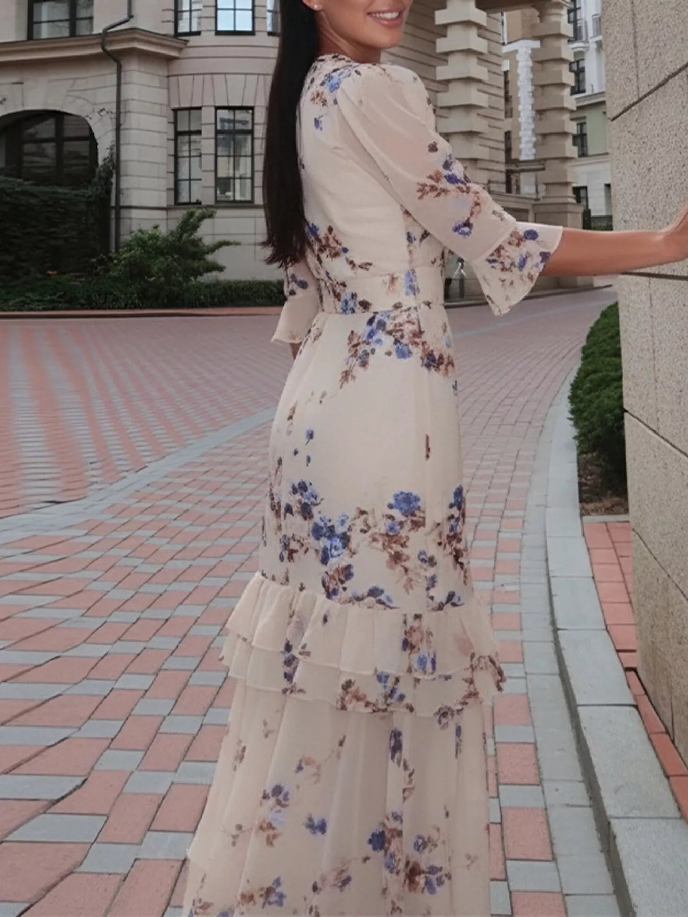 Ruffled Button-Front Half Sleeve Dress