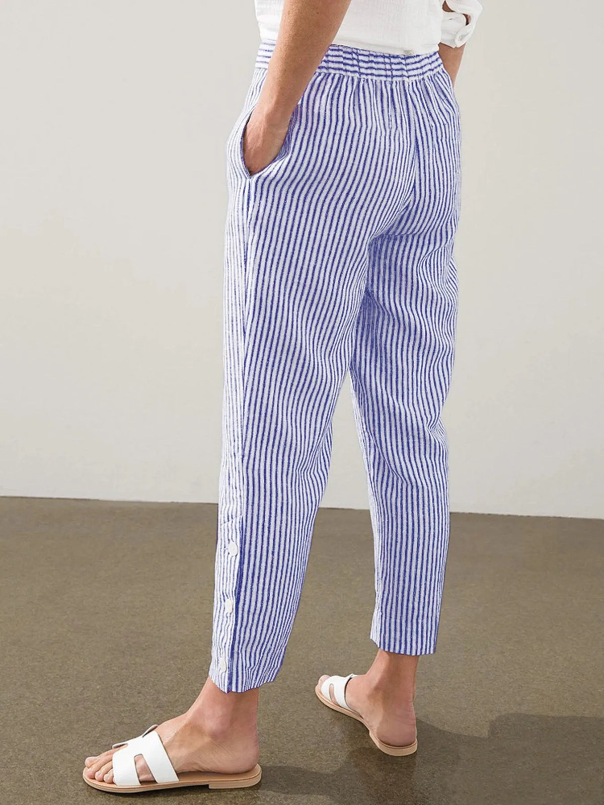 Striped Side-Button Detail Pants
