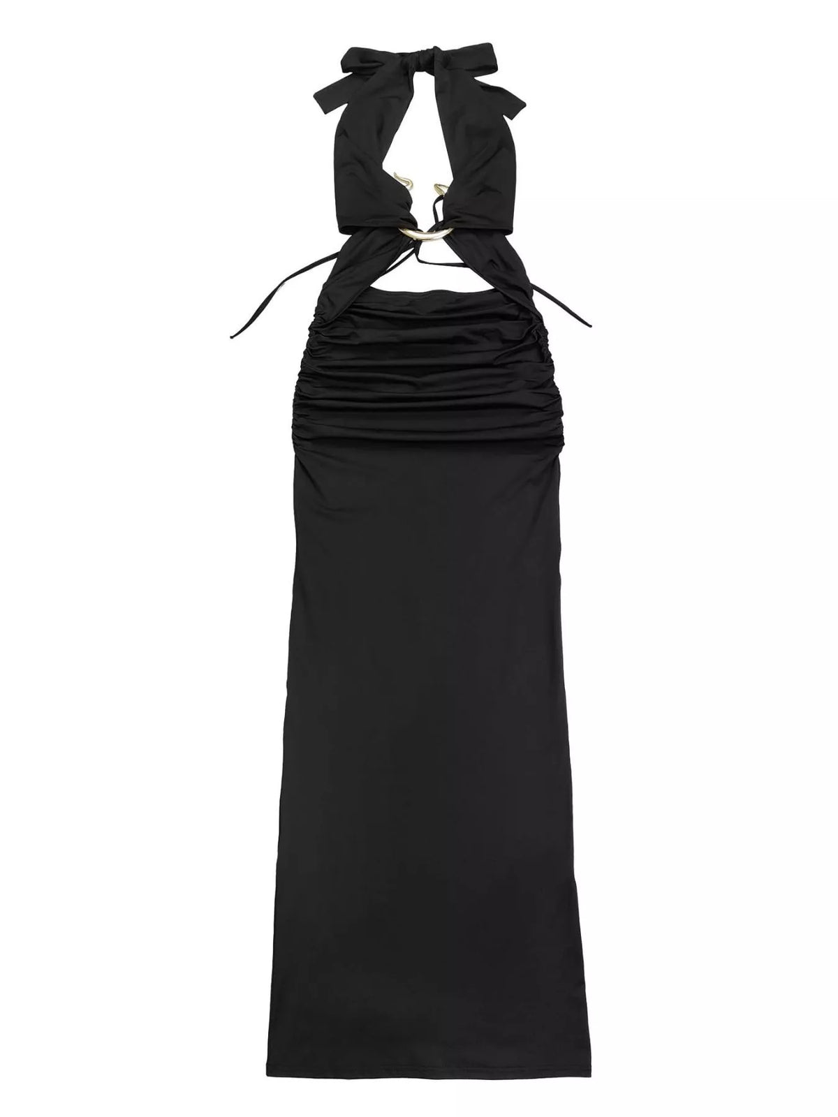 Backless Cut-Out Maxi Dress with Gold Hardware