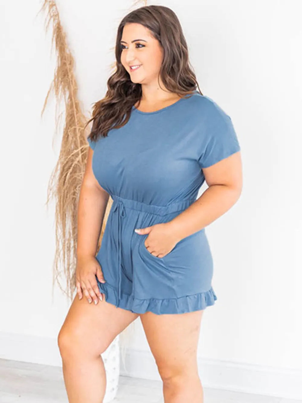 Ruffled Boat Neck Romper by S.S.Ni