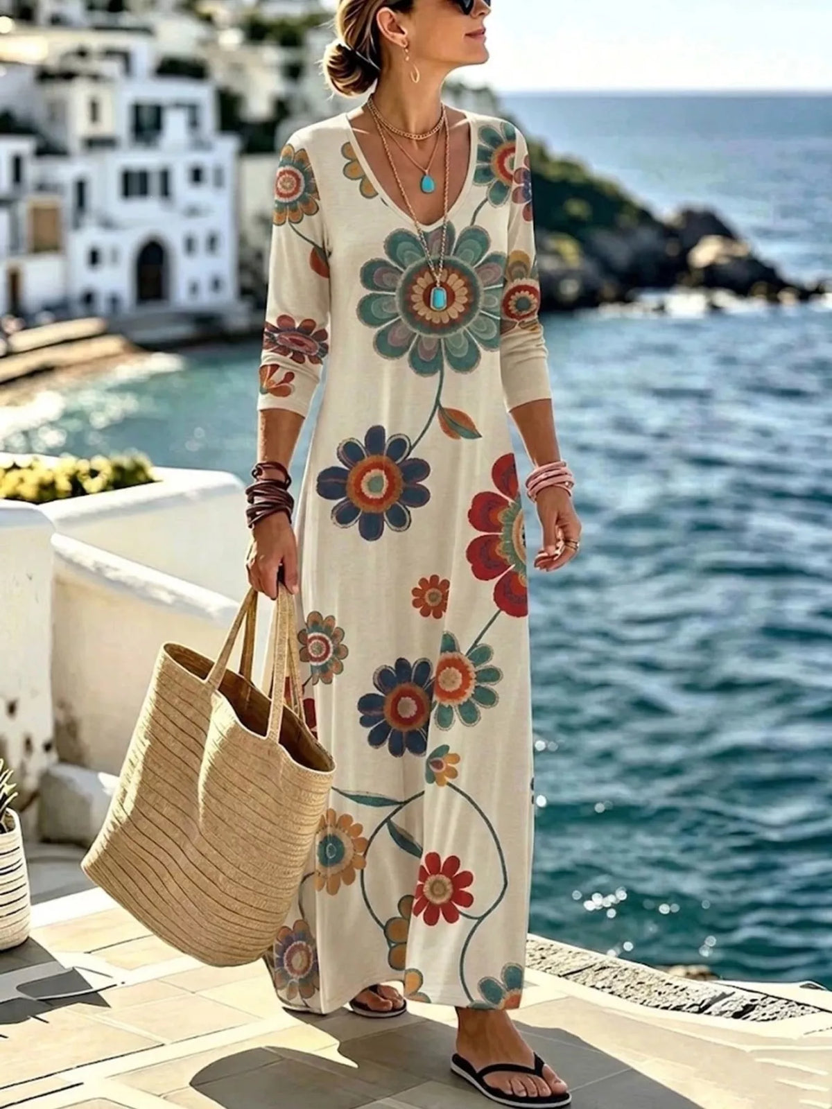 Floral Print Long Sleeve Maxi Dress