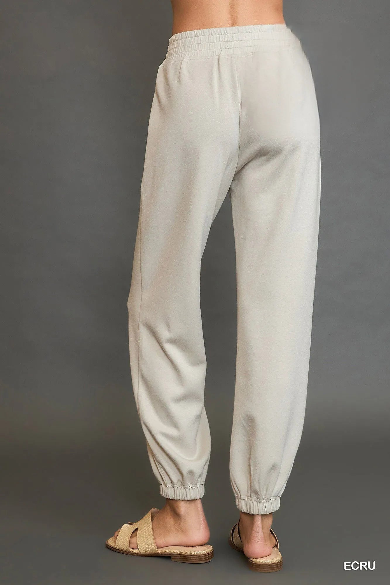 Umgee Drawstring Jogger Pants in Ecru