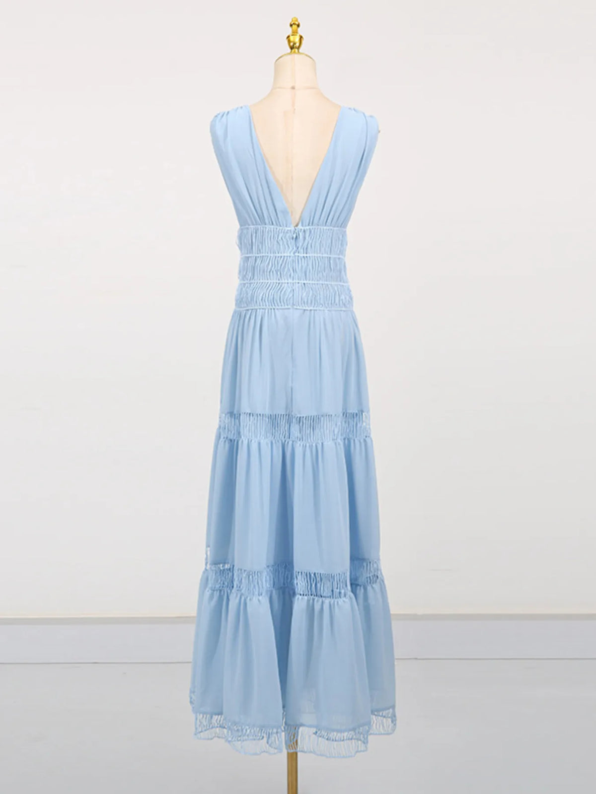 Smocked Tiered V-Neck Maxi Dress