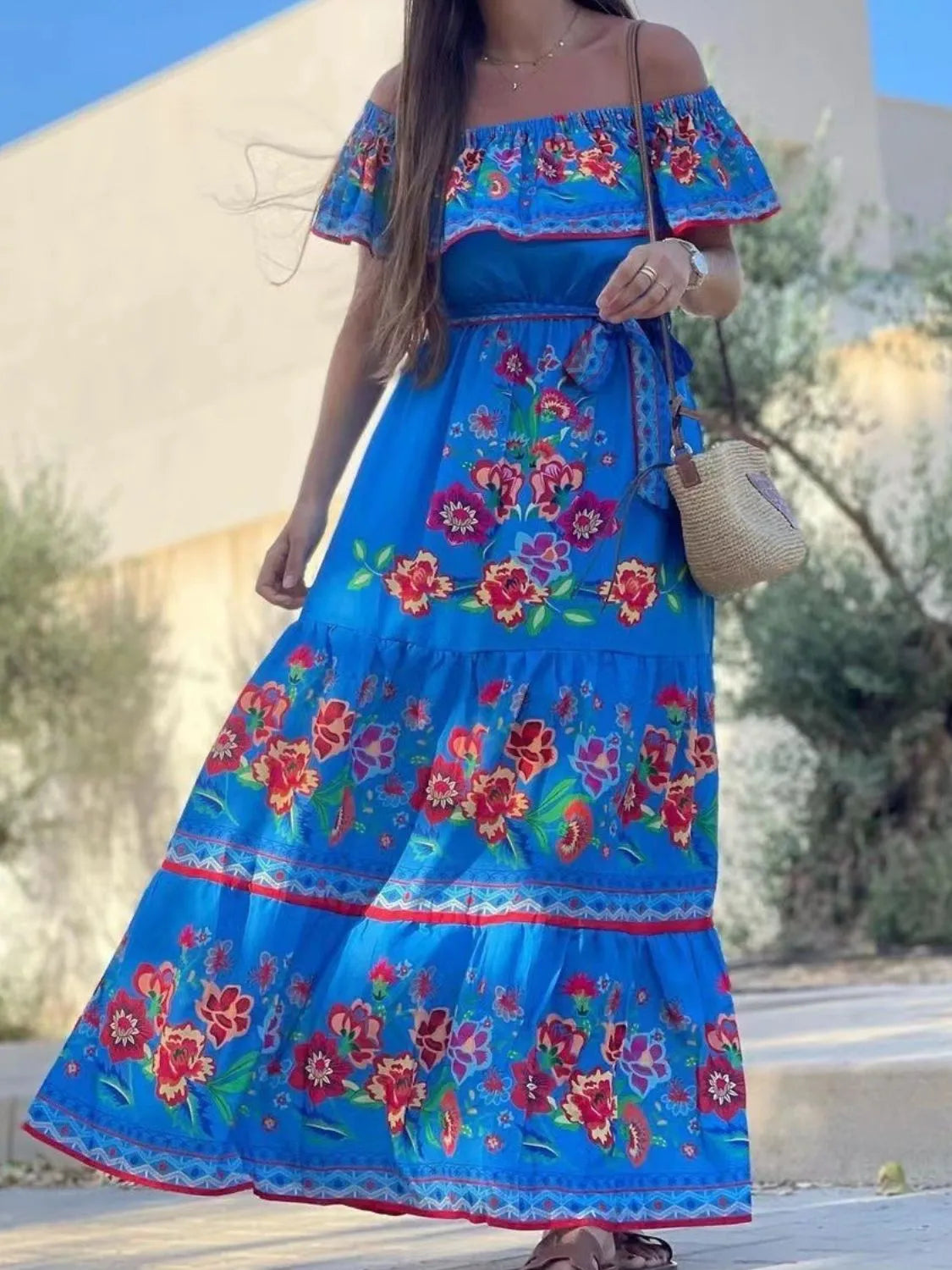 Floral Off-Shoulder Ruffle Maxi Dress