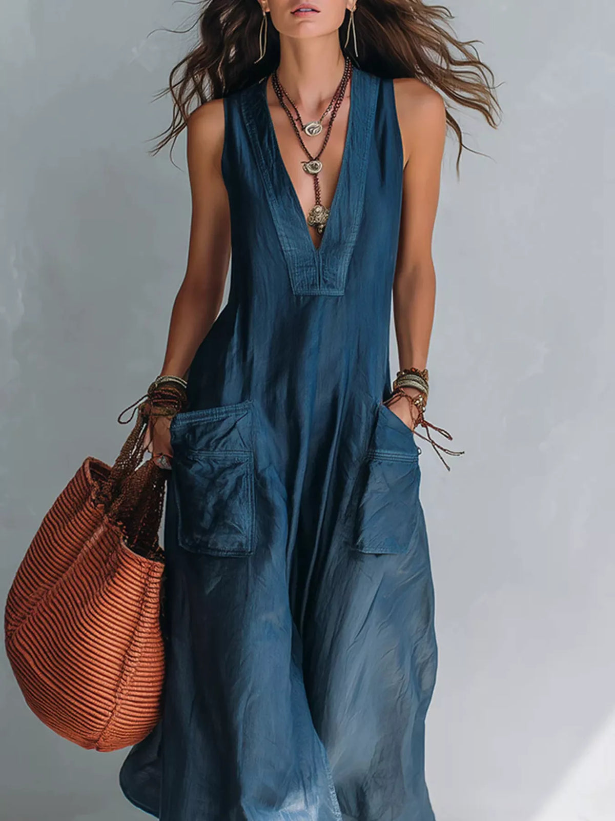 V-Neck Sleeveless Wide Leg Jumpsuit