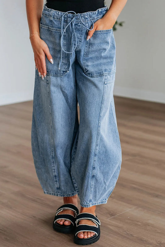 Wide Leg Drawstring Jeans in Medium Wash
