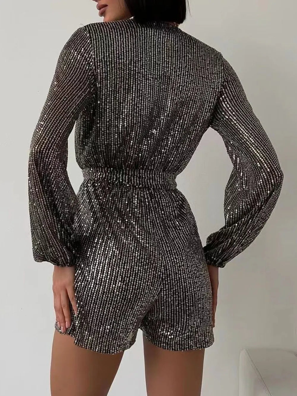 Sequin Surplice Tie Waist Romper
