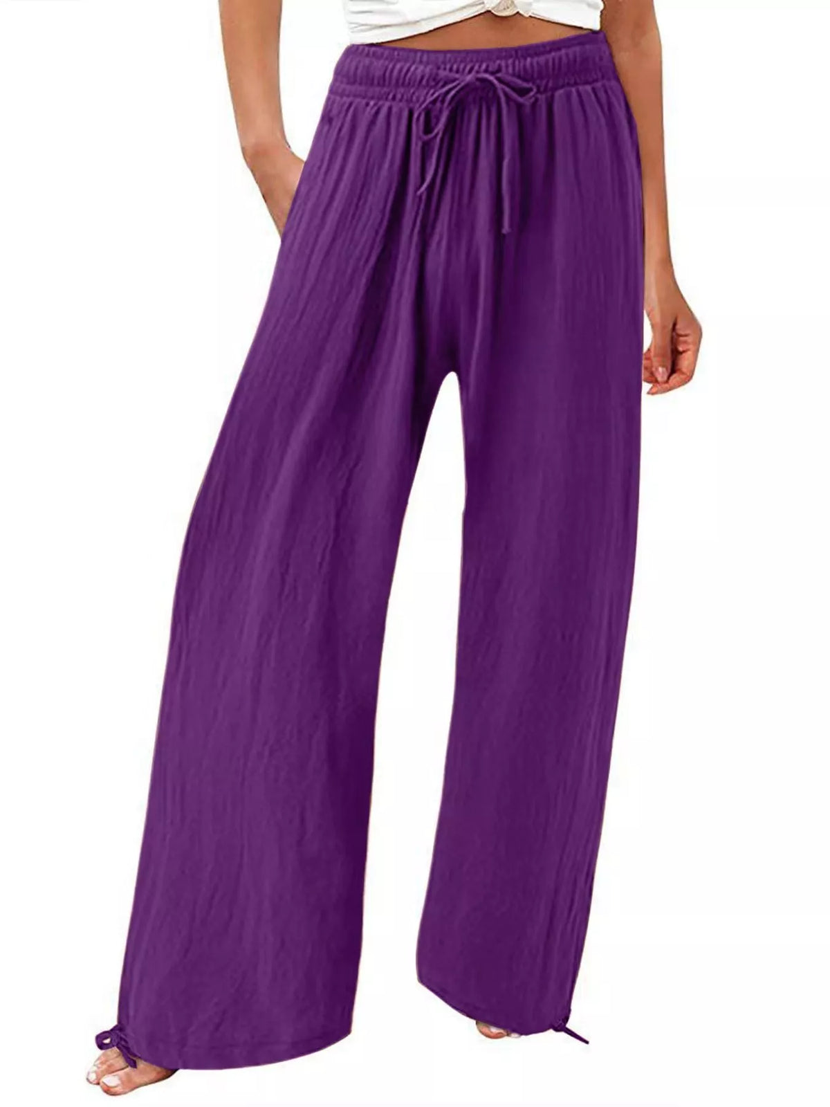 Drawstring Wide-Leg Plus Size Pants