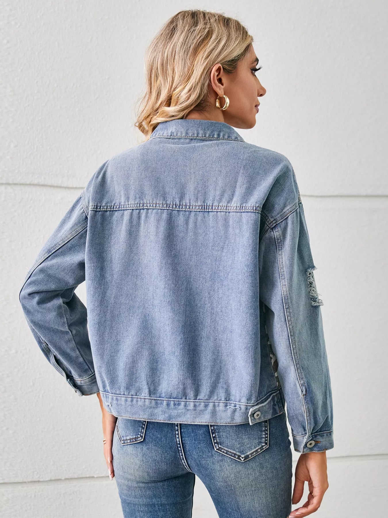 Snake Print Button-Up Denim Jacket by Moni Wear