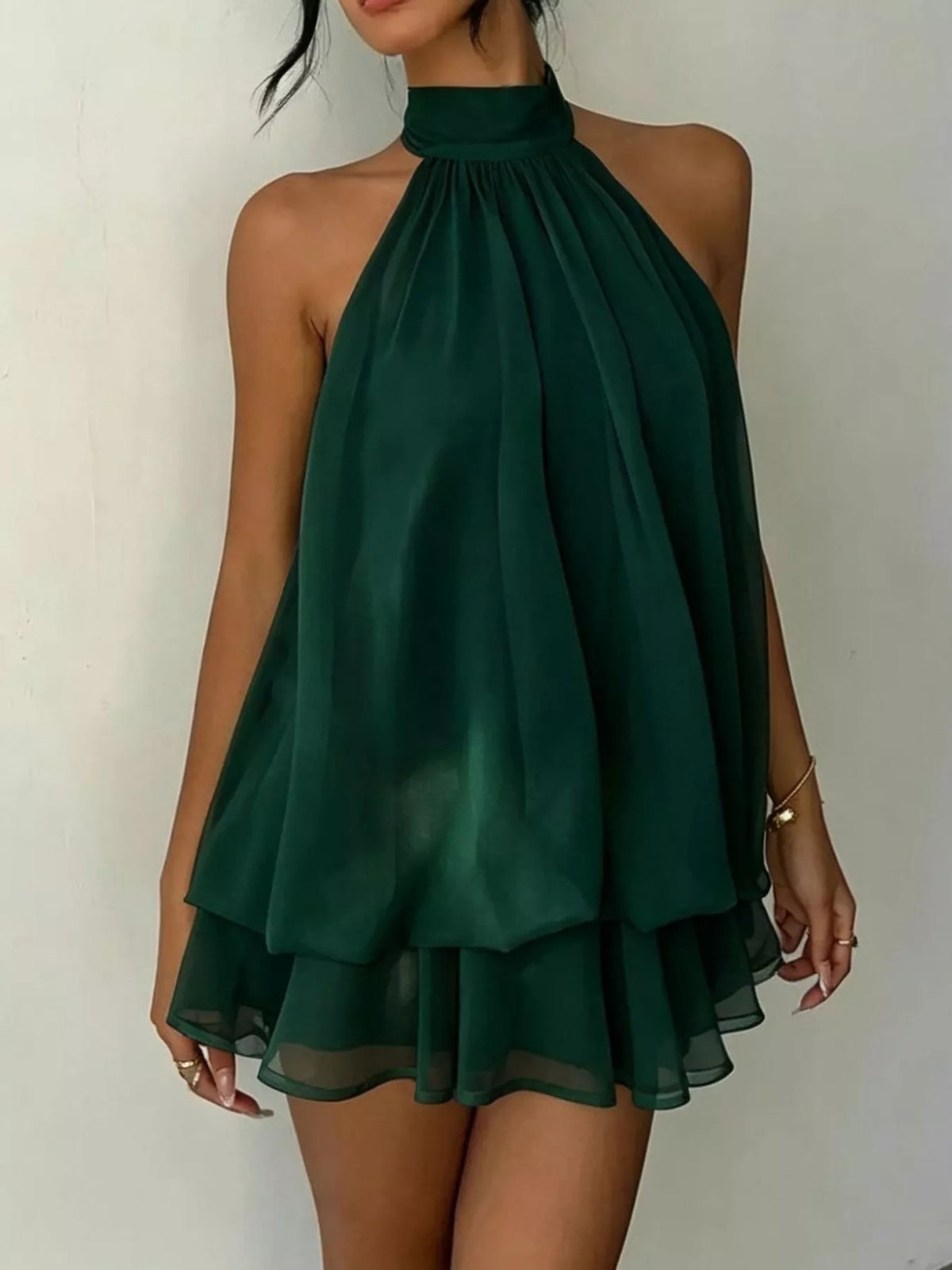 Tied Halter Chiffon Mini Dress