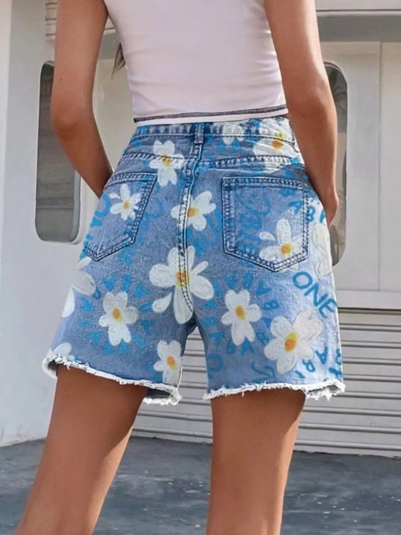 Frayed Hem Denim Shorts