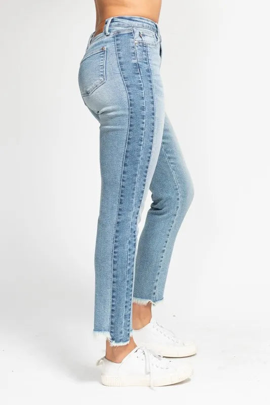 Judy Blue Slim Jeans with Fray Hem in Medium Wash in Md