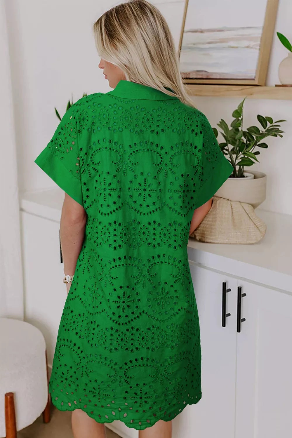 Eyelet Collared Dress in Green