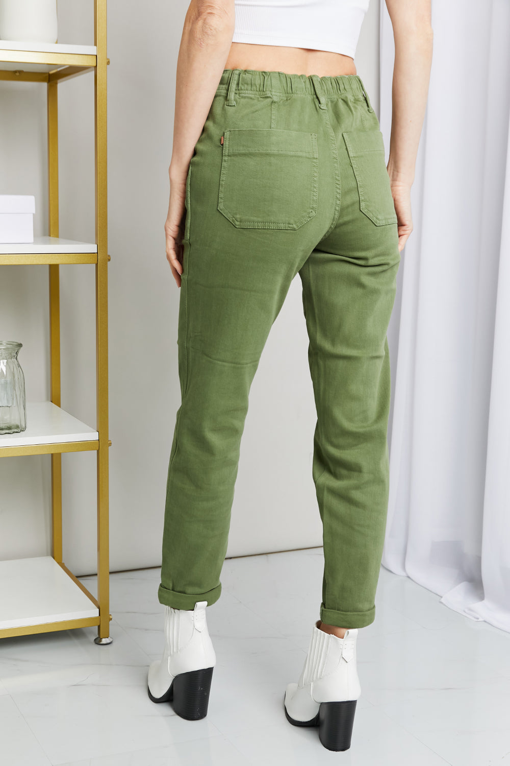 Judy Blue Drawstring Waist Pocket Jeans in Olive