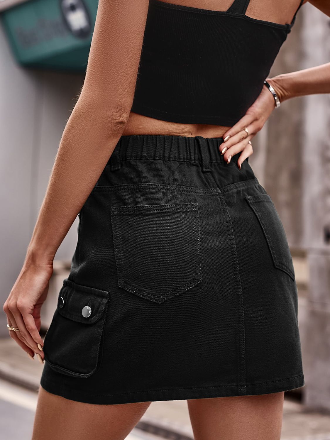 Denim Mini Skirt with Pockets by Manny