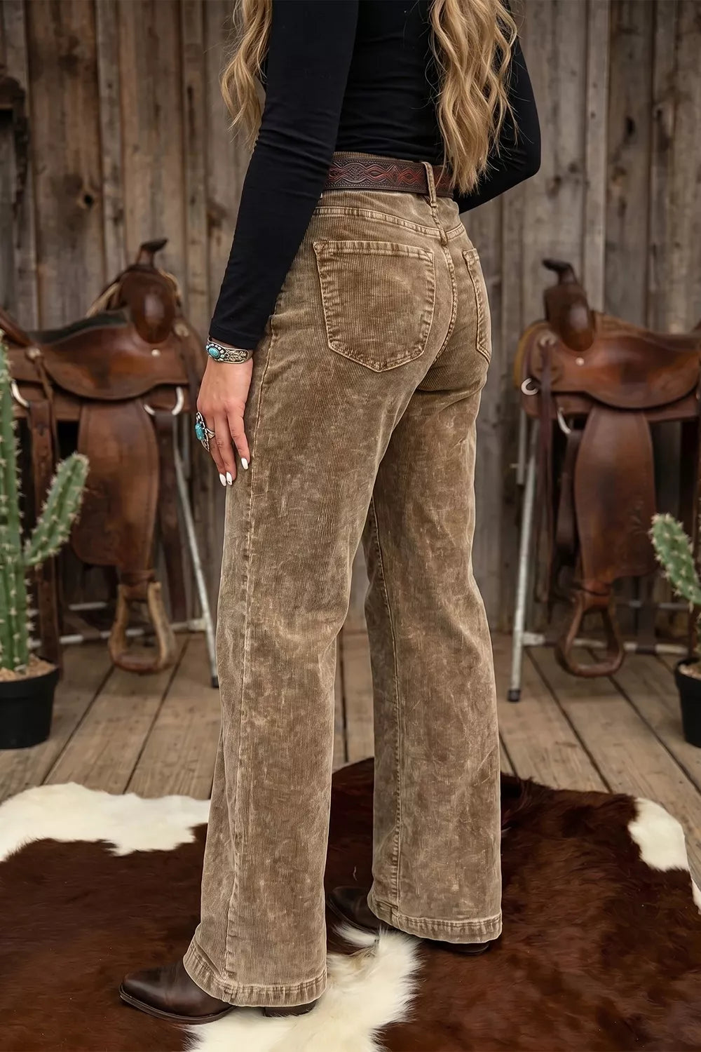 Corduroy Straight Leg Pants in Taupe