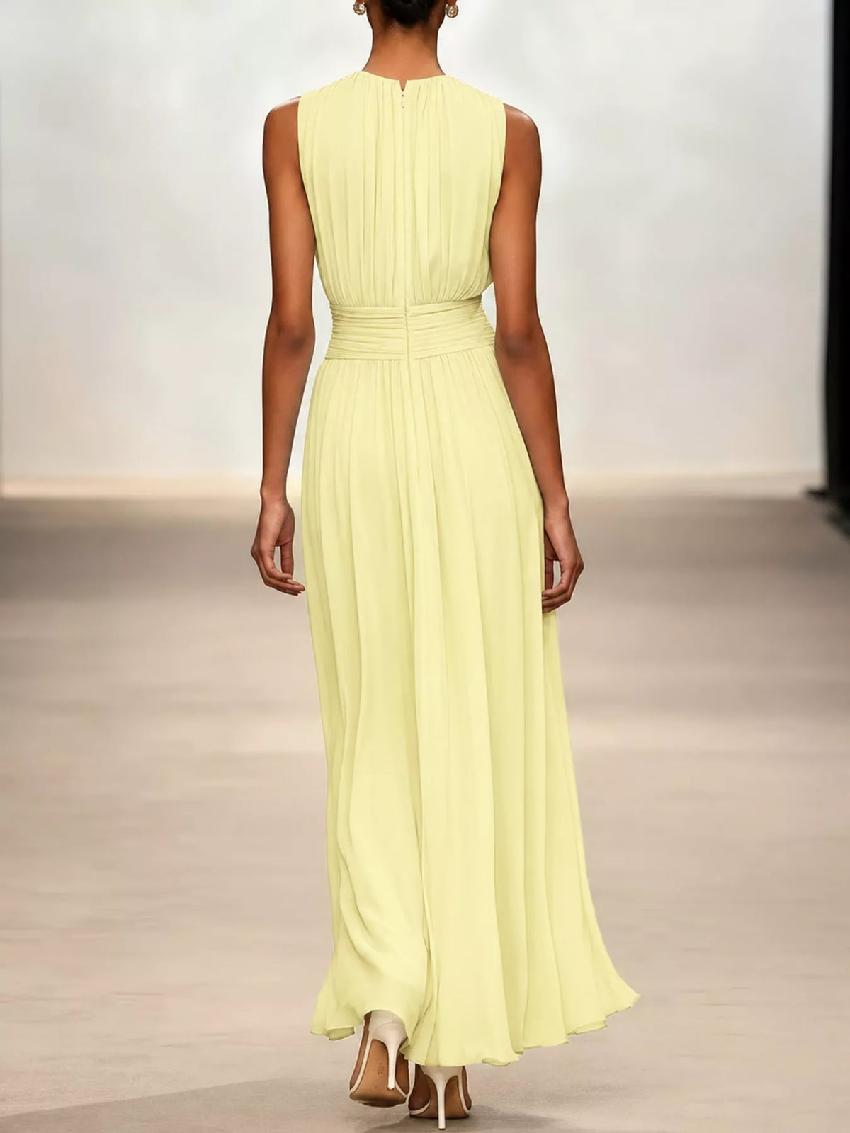 Sleeveless Ruched Chiffon Maxi Dress