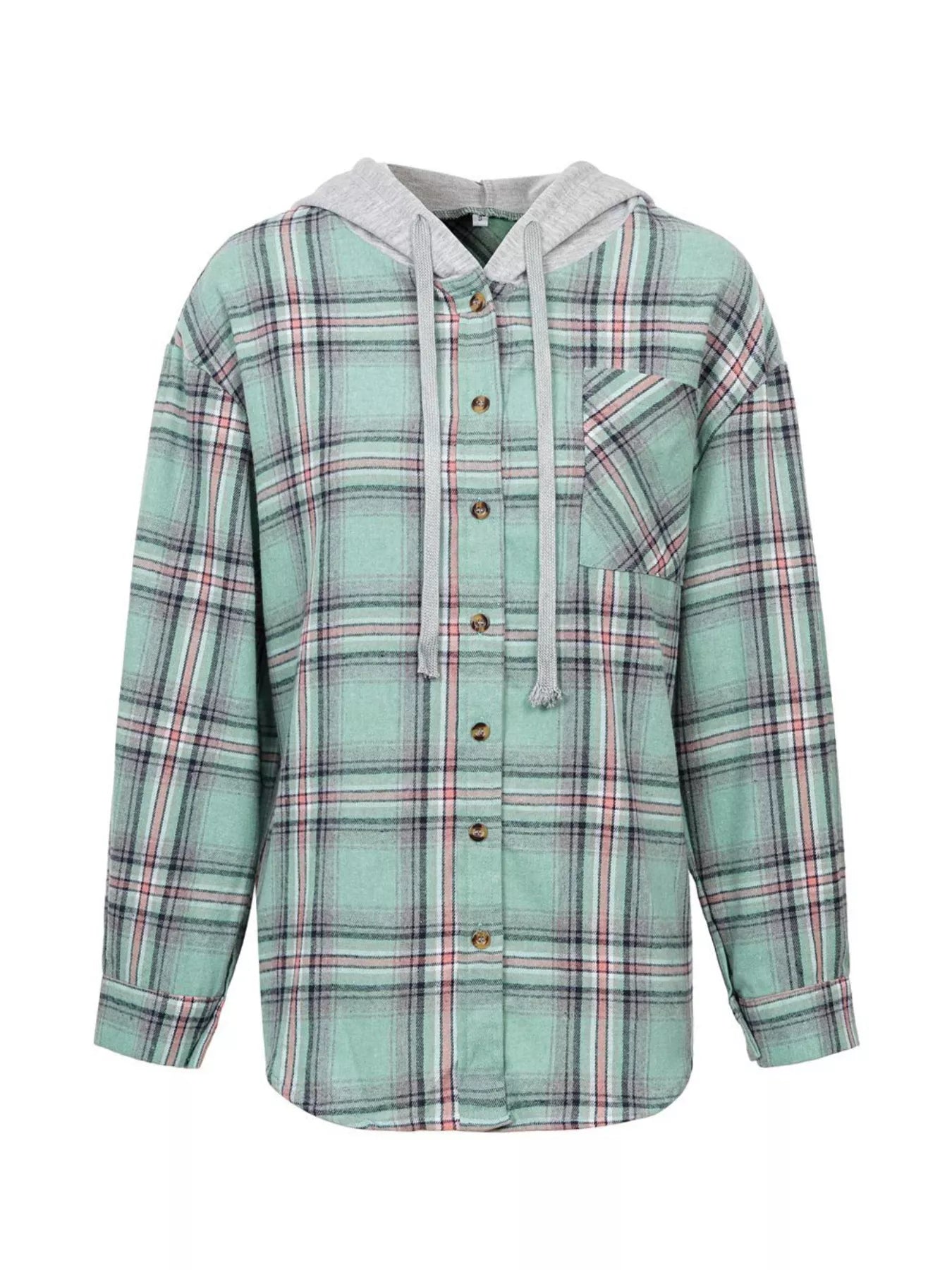 Plaid Button-Up Hooded Shirt