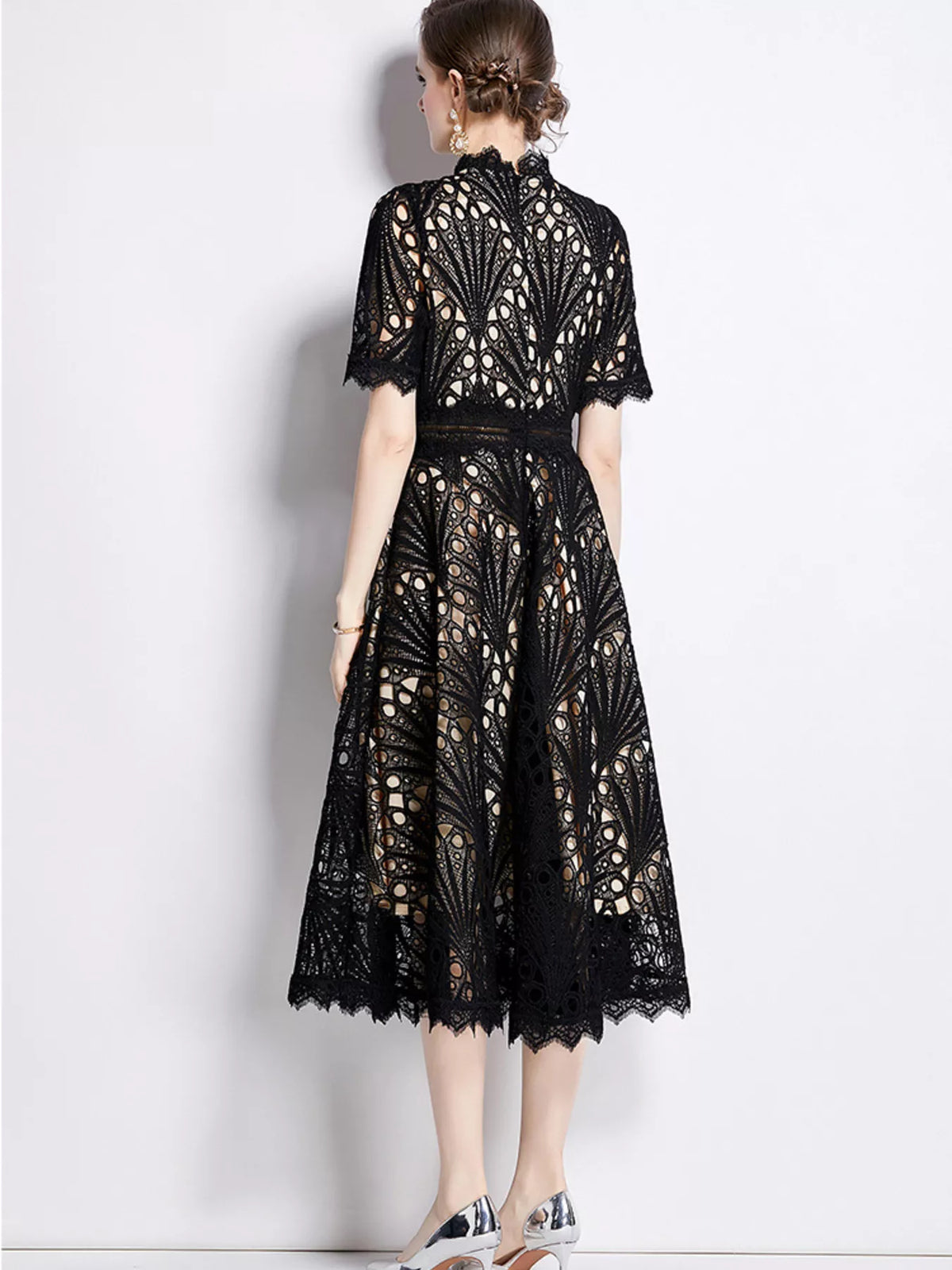 Lace Short Sleeve Midi Dress