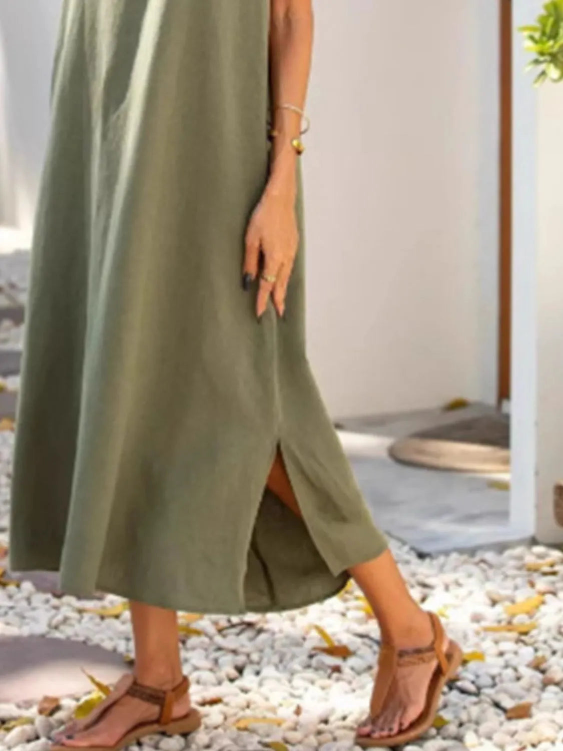 Side Slit Sleeveless Midi Dress