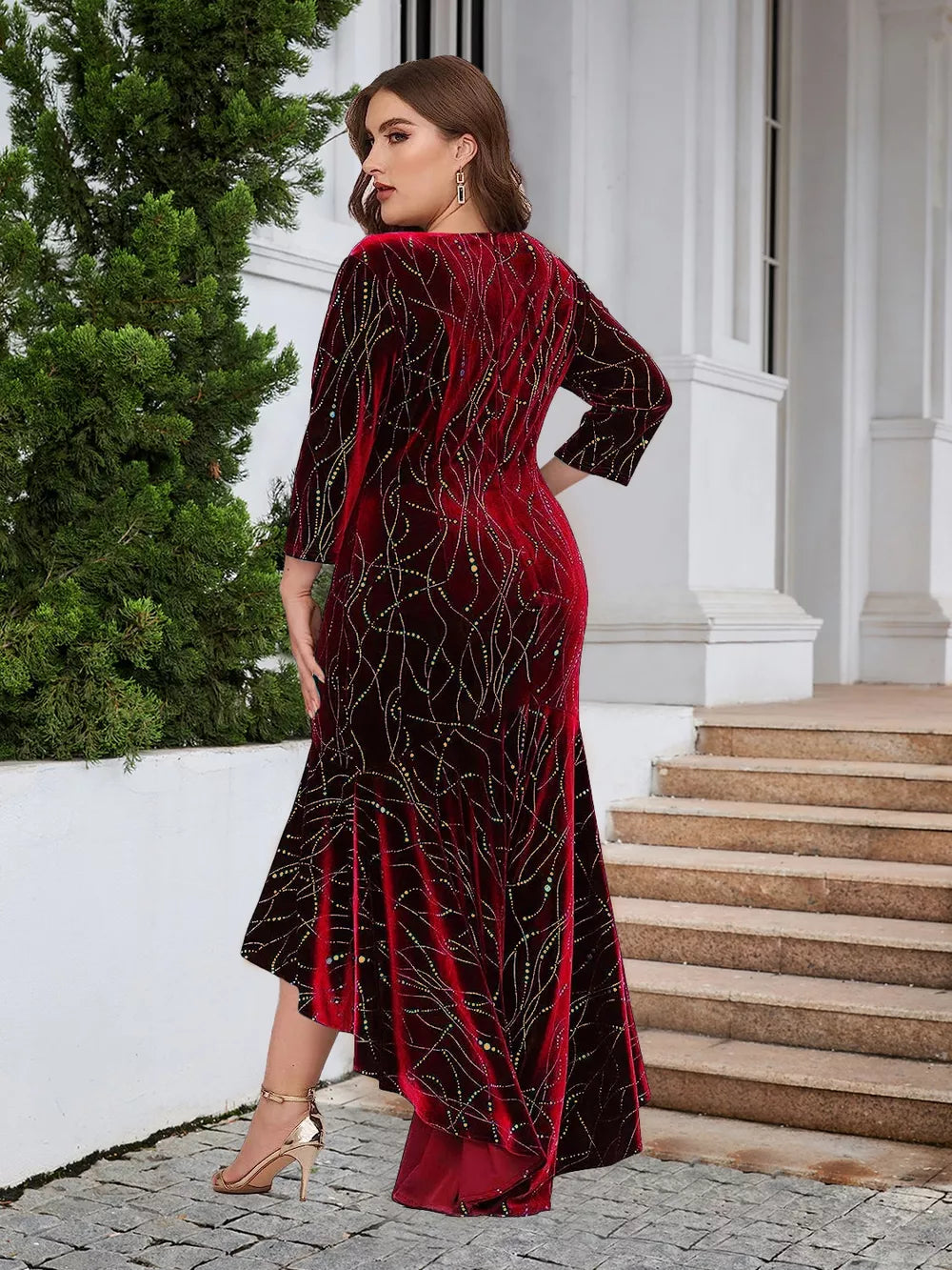 Ruffle Hem High-Low Dress in Burgundy