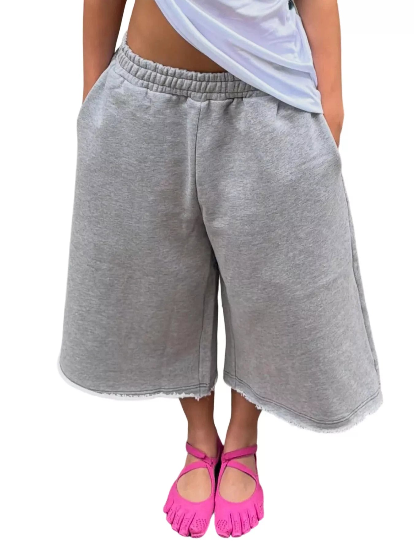 Wide-Leg Cropped Sweatpants with Raw Hem