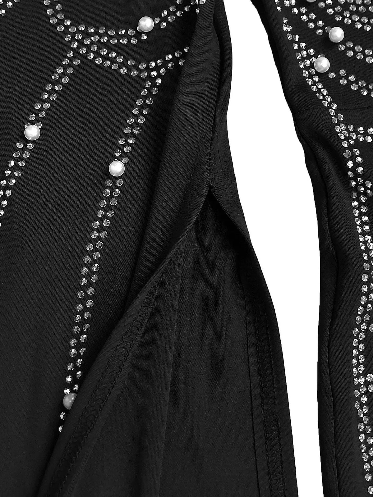 Rhinestone Pearl One-Shoulder Mermaid Dress in Black