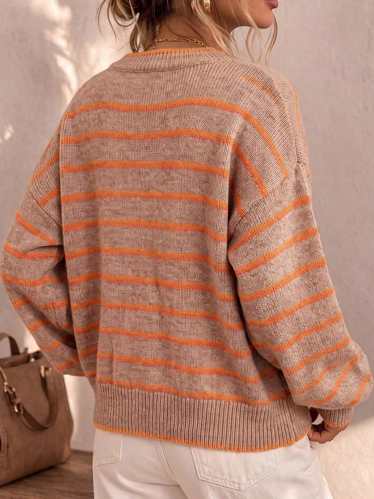 Striped Button-Front Knit Cardigan